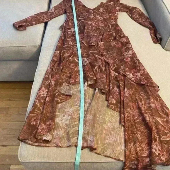 Marchesa Note Long Sleeve Asymmetric Chiffon Cocktail Dress in Rust Size 0 - Picture 12 of 13
